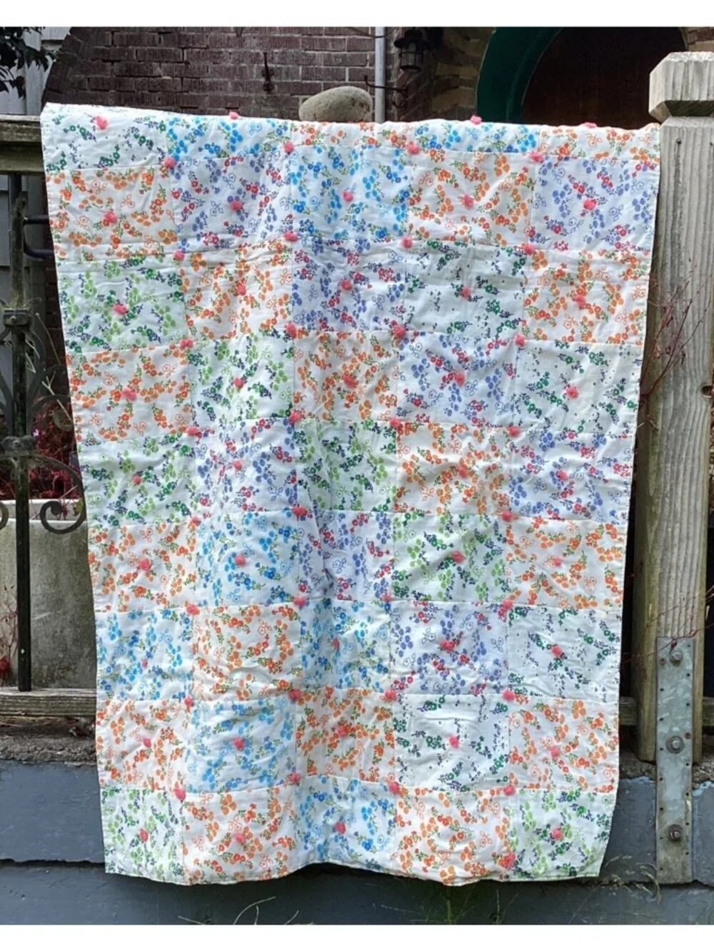 Handmade Tied Small Floral Pattern Patchwork Crib/Lap  Quilt 34
